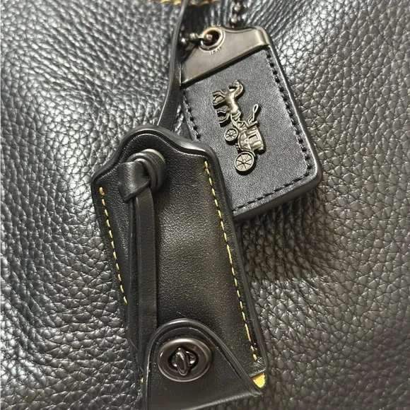 Coach Rogue 36 dark blue whipstitch double handles - Picture 2 of 16